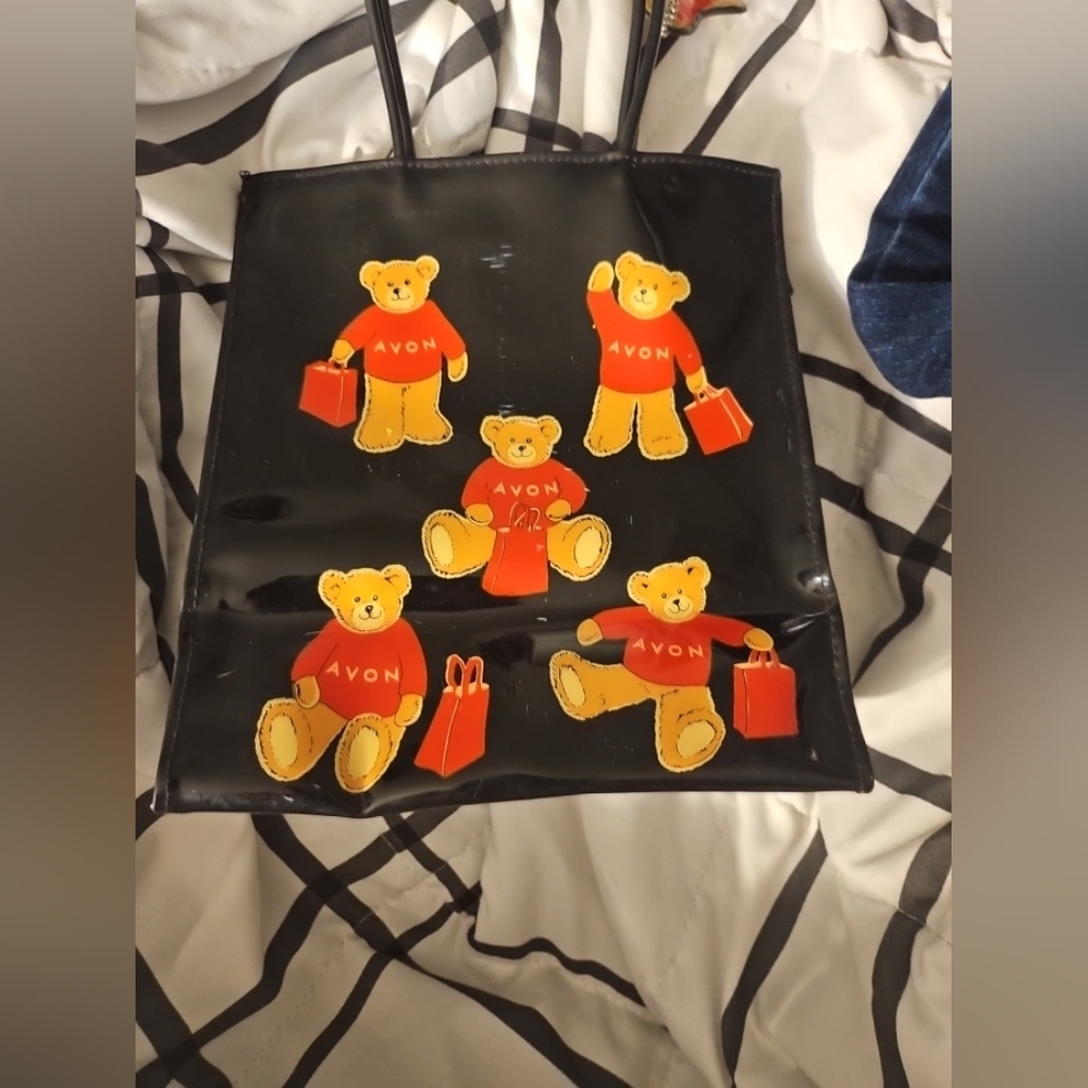 Vintage Avon Teddy‎ Bear Tote & Key Chain Vinyl Washable 1999